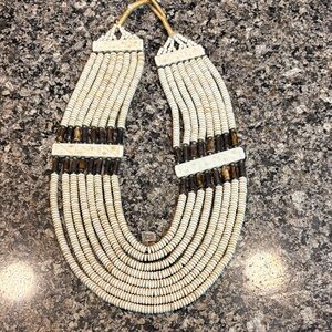 Vintage and heavy Bone beaded African tribal necklace Elegant Cream and Brown